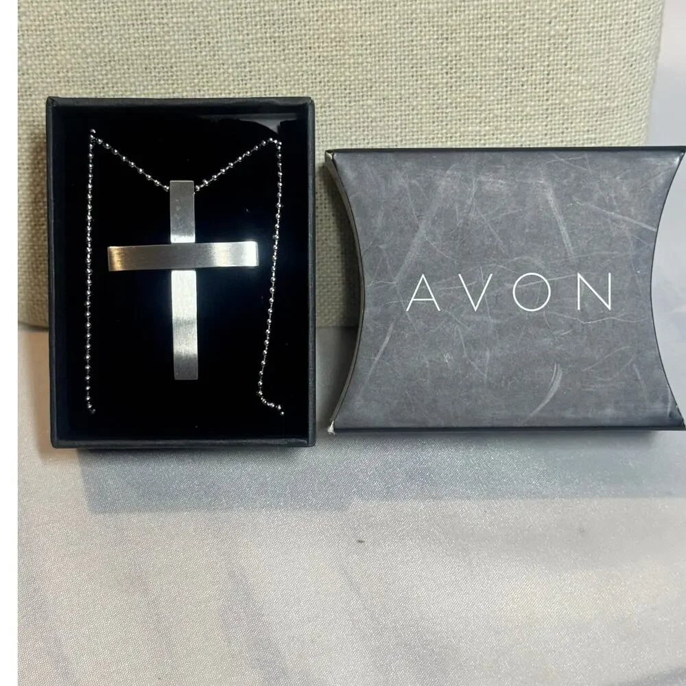 Avon‎ sterling cross men's necklace, NIB Easter
